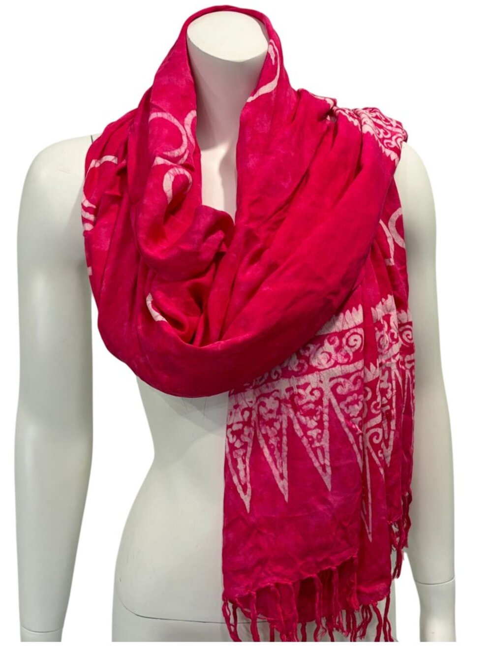 Walt Disney World Mickey Mouse Tie Dye Wrap Scarf Pink White w Fringe Rayon